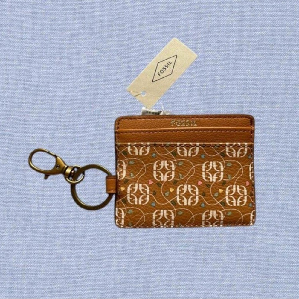 Fossil Tan Card Holder with Keychain